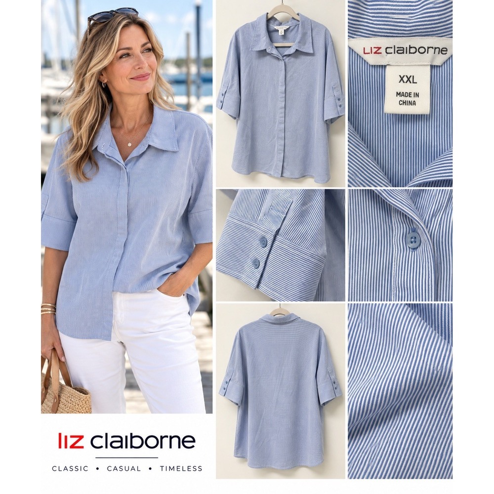 Women's XXL Blue/white Striped C Shirt cotton blend nautical coastal nantucket